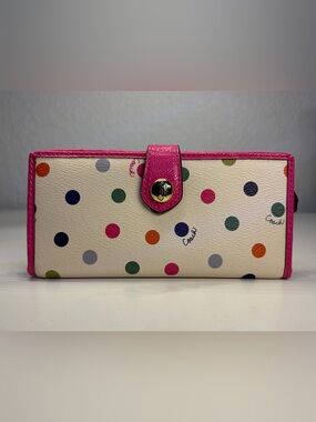 Coach Cream Polka Dot Wallet with Pink Trim